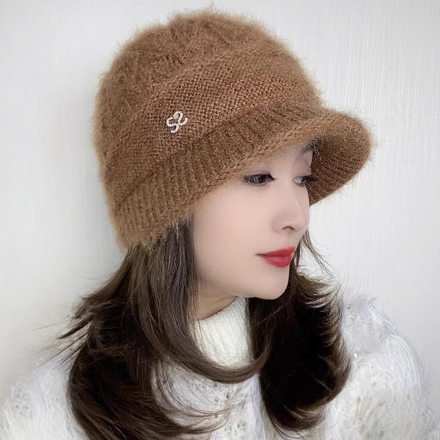 洋气冬季帽子女保暖针织鸭舌帽