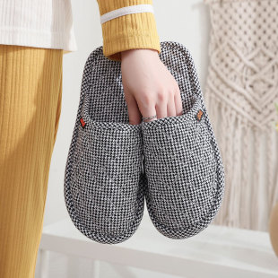 居家室内纯棉情侣包脚防滑颗粒可爱布艺布拖鞋 女木地板无声秋冬季