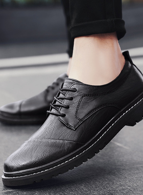 黑色真皮男鞋2025秋季新款英伦风商务正装皮鞋男士增高复古休闲鞋