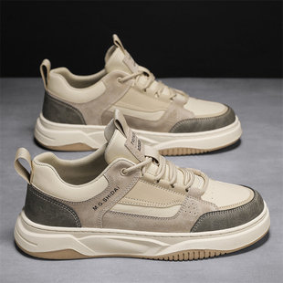 潮牌男鞋2026春季新款真皮高级感厚底运动板鞋软底轻便休闲鞋潮
