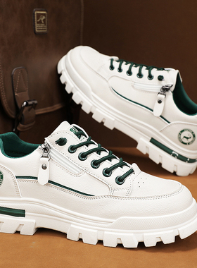 男鞋冬季2025新款防水防滑运动一脚蹬厚底小白板鞋休闲增高皮鞋