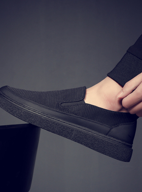 潮牌男鞋2025新款冬季懒人鞋一脚蹬男士布鞋百搭休闲鞋黑色乐福鞋