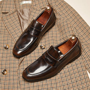 皮鞋男2026新款日系复古英伦商务正装男士一脚蹬懒人套脚乐福鞋
