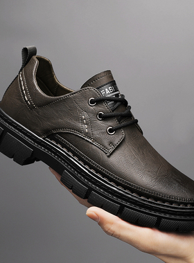 马丁靴男2025秋冬新款真皮厚底低帮男鞋商务休闲英伦风黑色皮鞋