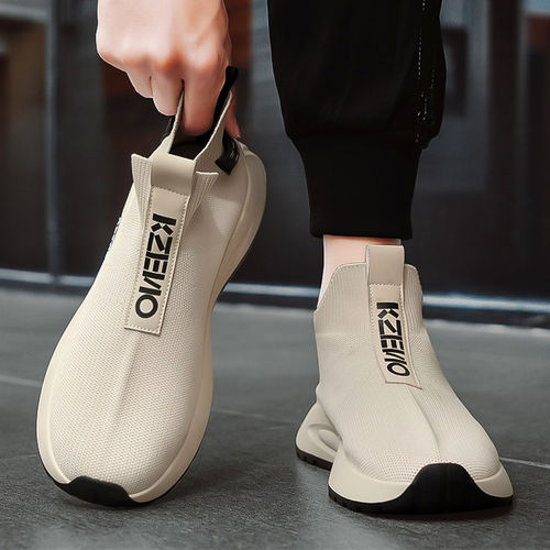 飞织网布透气厚底运动跑步男鞋