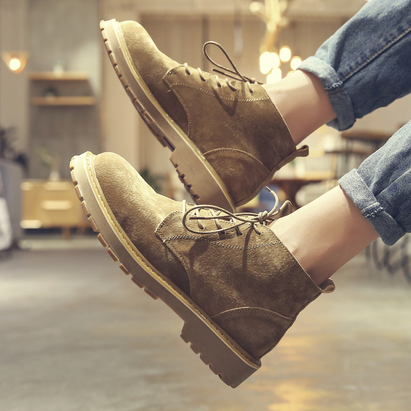 马丁靴男冬季中帮加绒英伦风工装