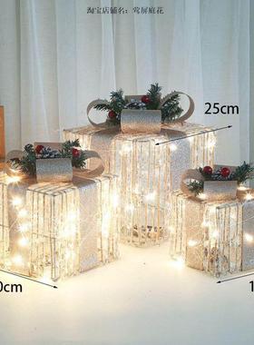 圣诞节植绒发光蝴蝶结礼盒网红店铺橱窗堆头氛围摆件商场场景布置