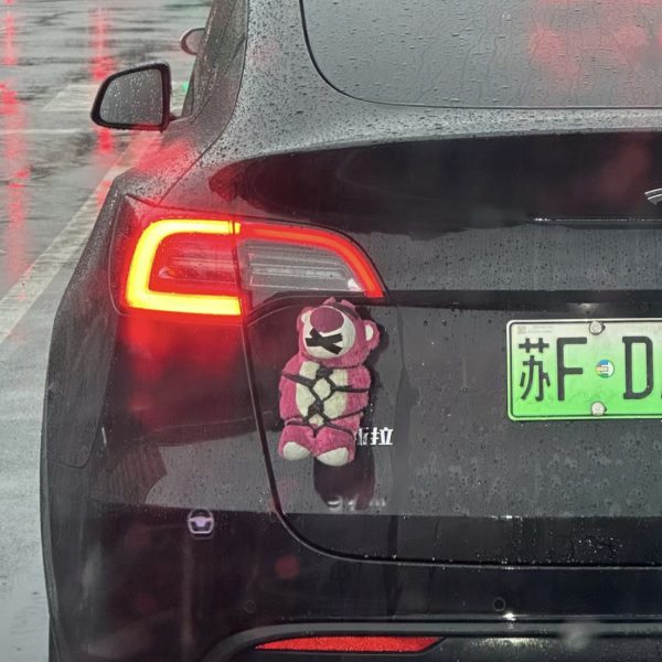车屁股粉色公仔女卡通车载装饰挂件草莓熊玩偶捆绑摩托车尾后备箱