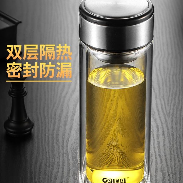 车载清水过滤女高水杯硼硅耐热男杯子便携透明双层玻璃杯茶杯泡茶