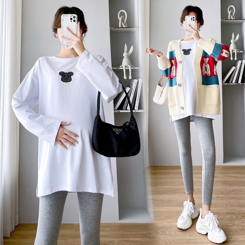 임산부 가을 의류 세트 패셔너블한 외출 긴팔 가디건 스커트 배를 덮는 루즈한 임산부 상의 투피스 니트 스웨터 세트