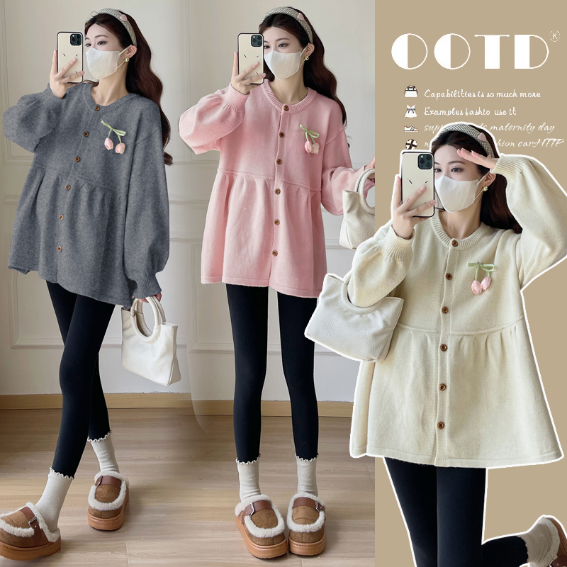 孕妇秋冬甜美针织毛衣遮肚显瘦