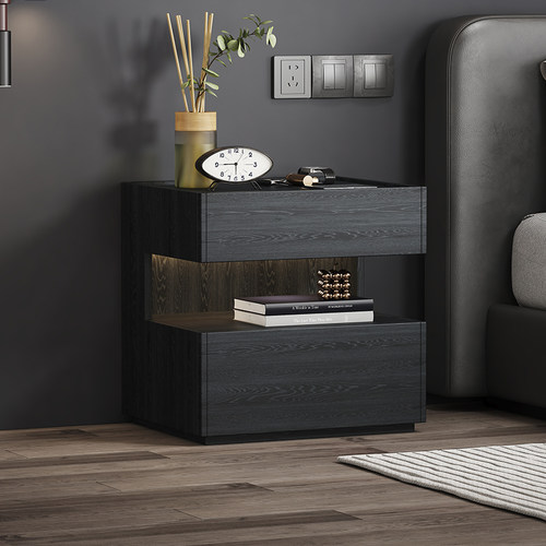 意式极简床头柜悬浮床边柜现代卧室轻奢高级感带灯一体简约储物柜