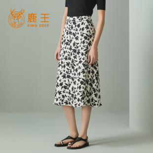 专柜同款 鹿王桑蚕丝字印花半身裙女士碎花裙25年春夏新款