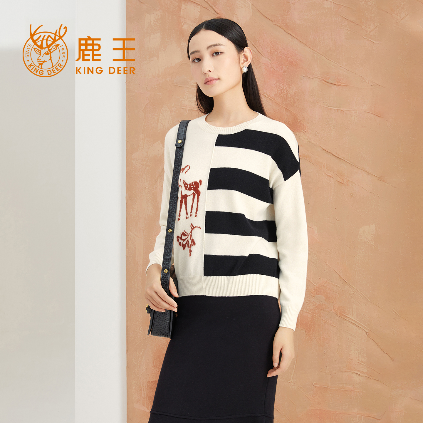 羊绒衫KingDeer/鹿王提花圆领