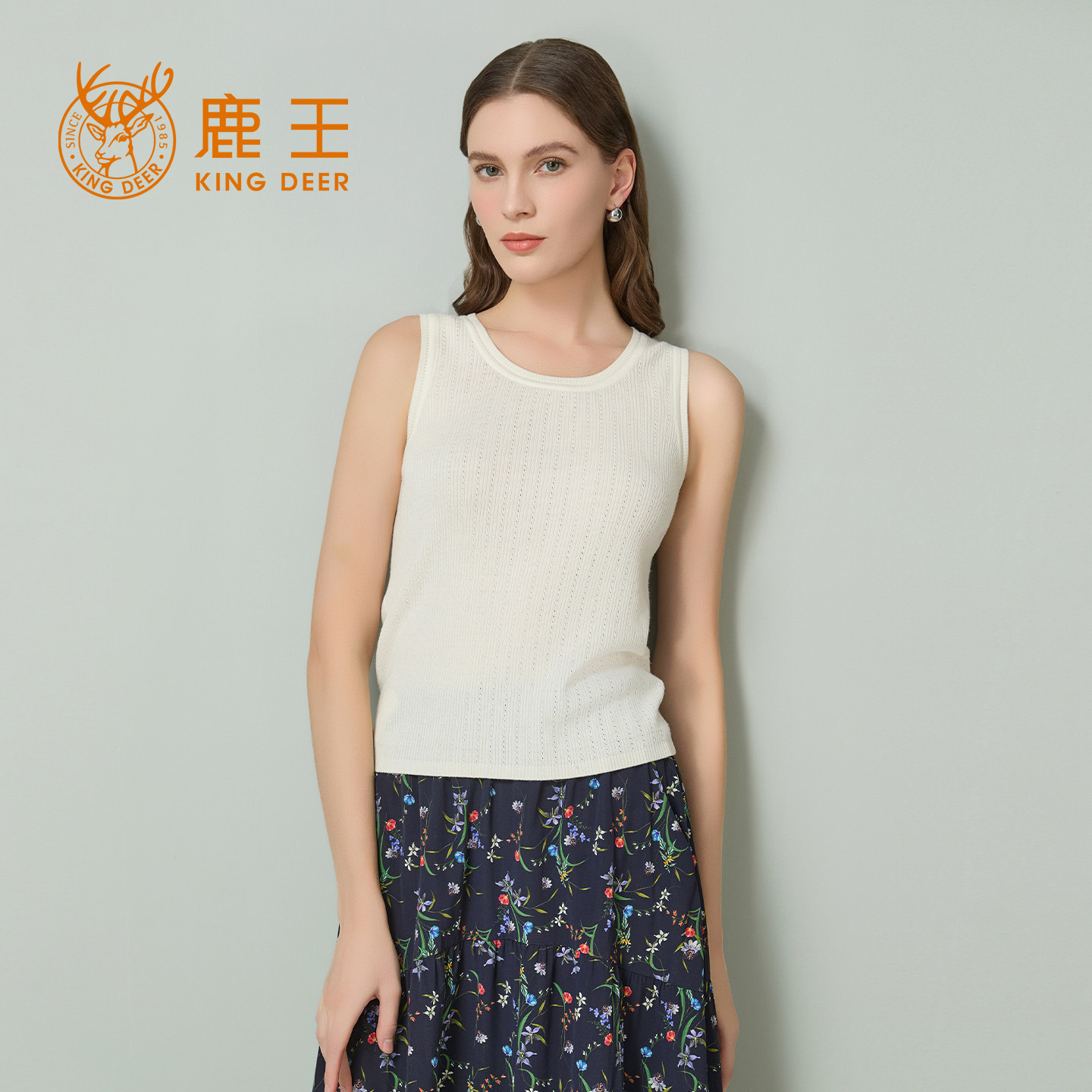 【专柜同款】鹿王桑蚕丝针织衫背心女士圆领无袖简约纯色春夏新款