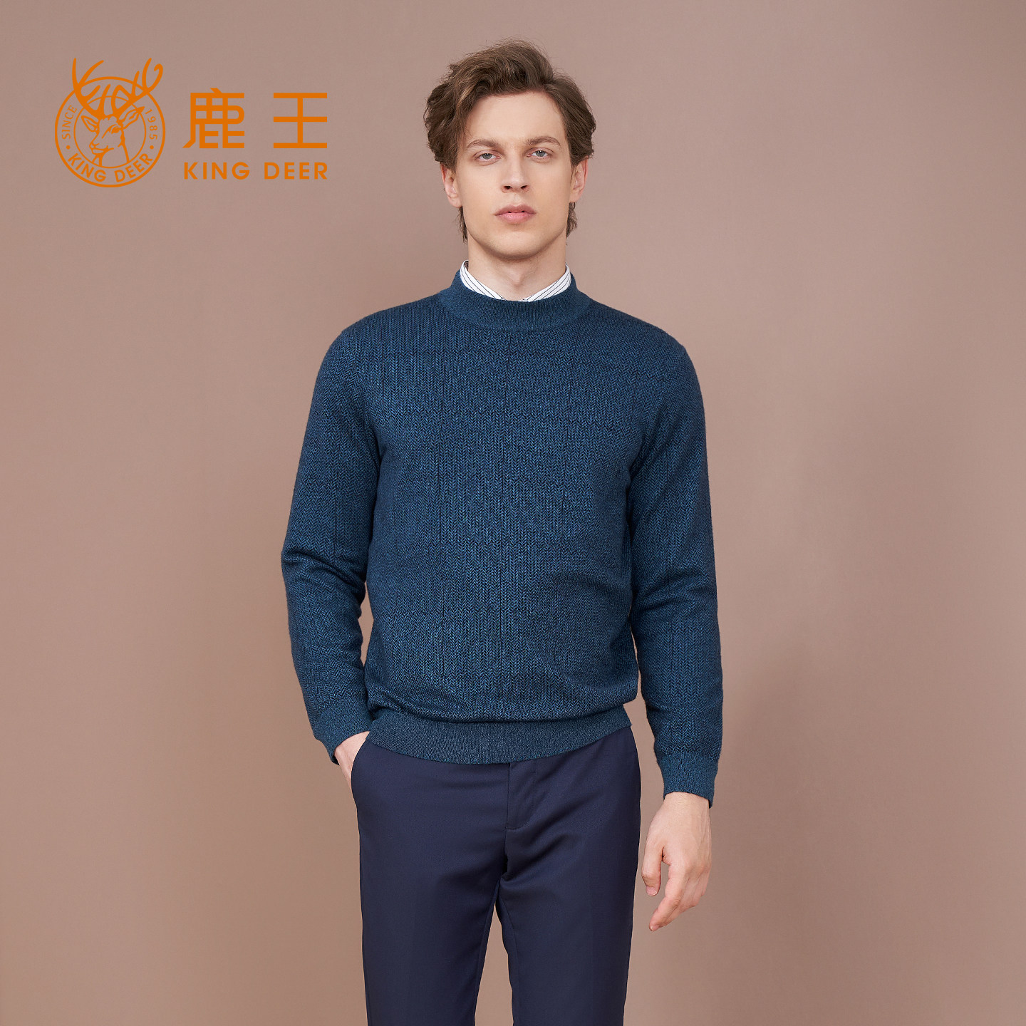鹿王羊绒衫男士半高领单面交织组织时尚百搭商务套头衫春秋新款,男装,羊绒套衫,淘宝优惠券,粉丝福利购,淘宝优惠卷