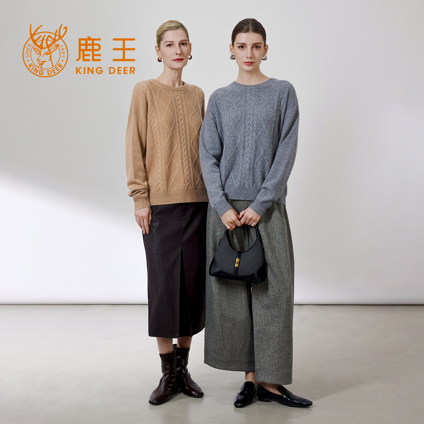 鹿王100%山羊绒女圆领保暖衫