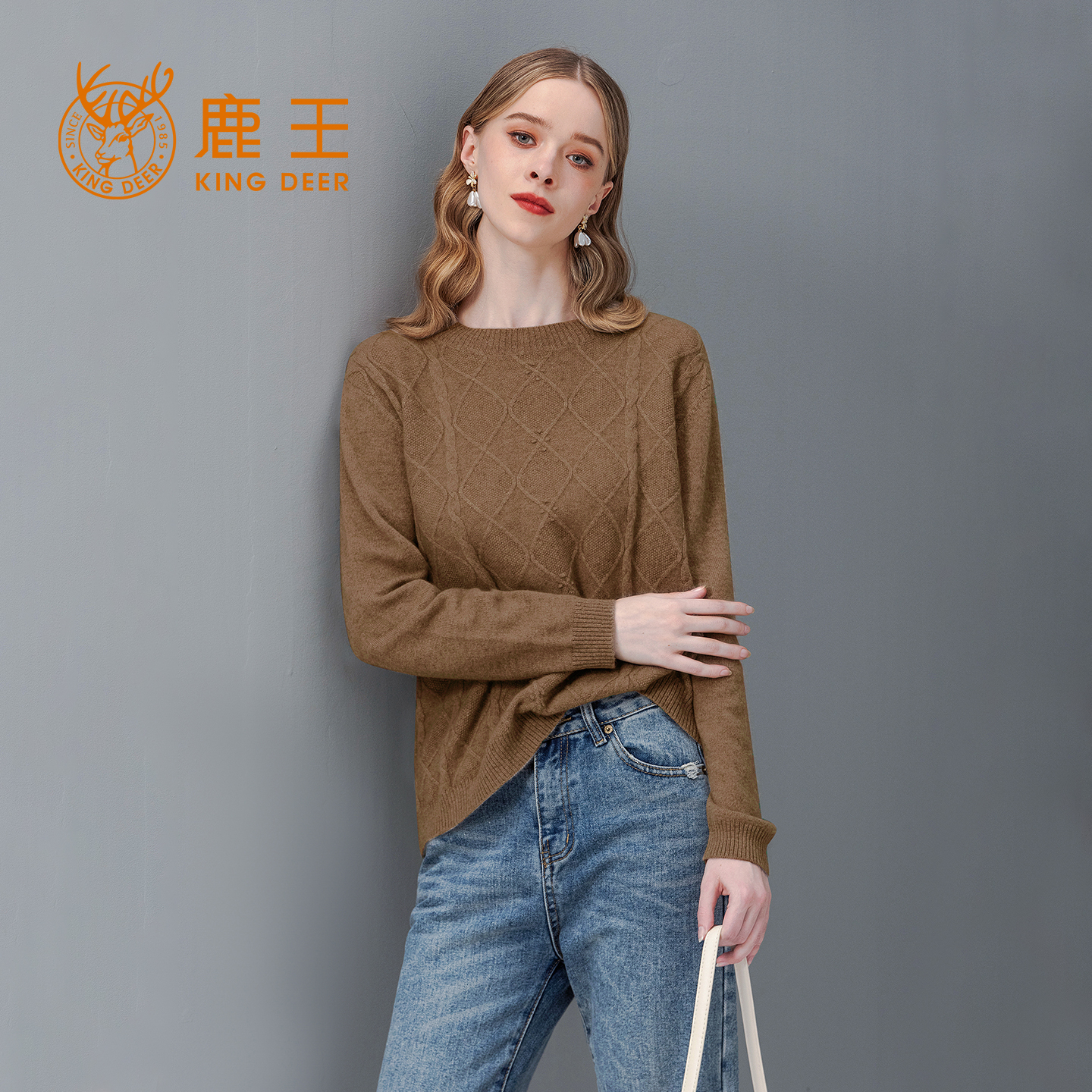 KingDeer/鹿王羊绒衫女士圆领