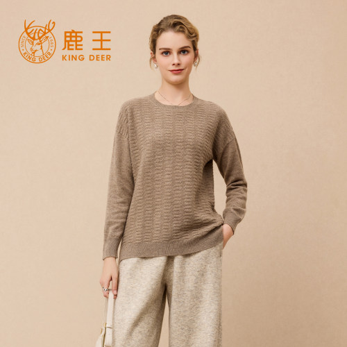 鹿王100%山羊绒女圆领保暖毛衣