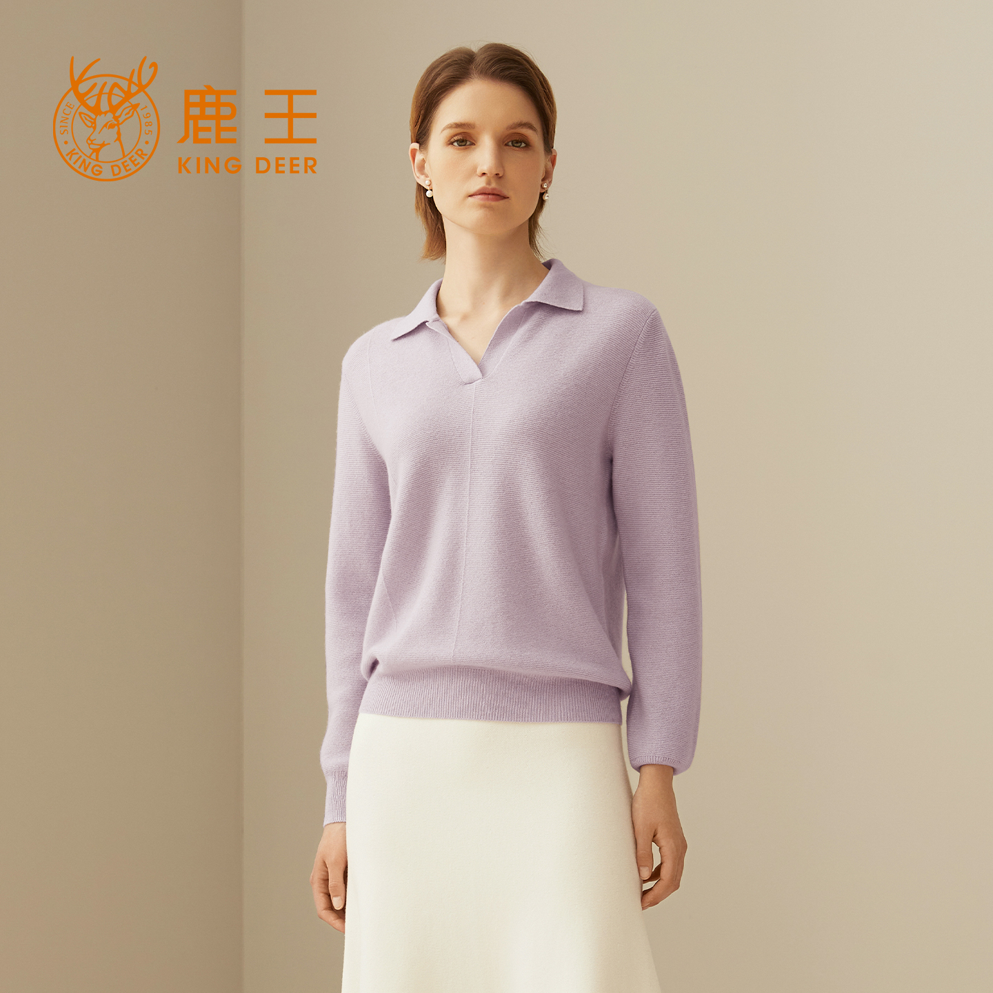 鹿王新品女士T恤领羊绒衫