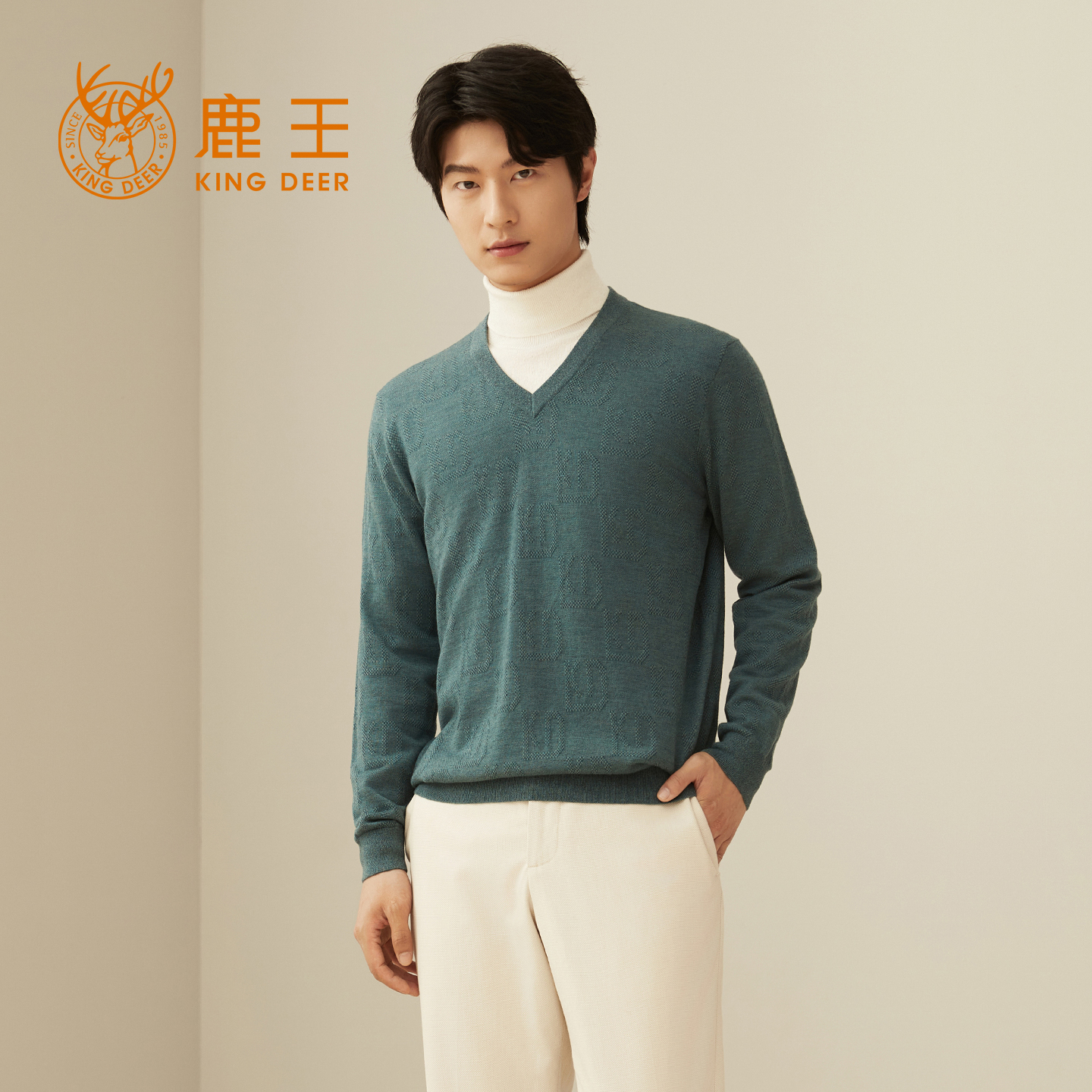 【精仿】鹿王100%纯山羊绒衫男士