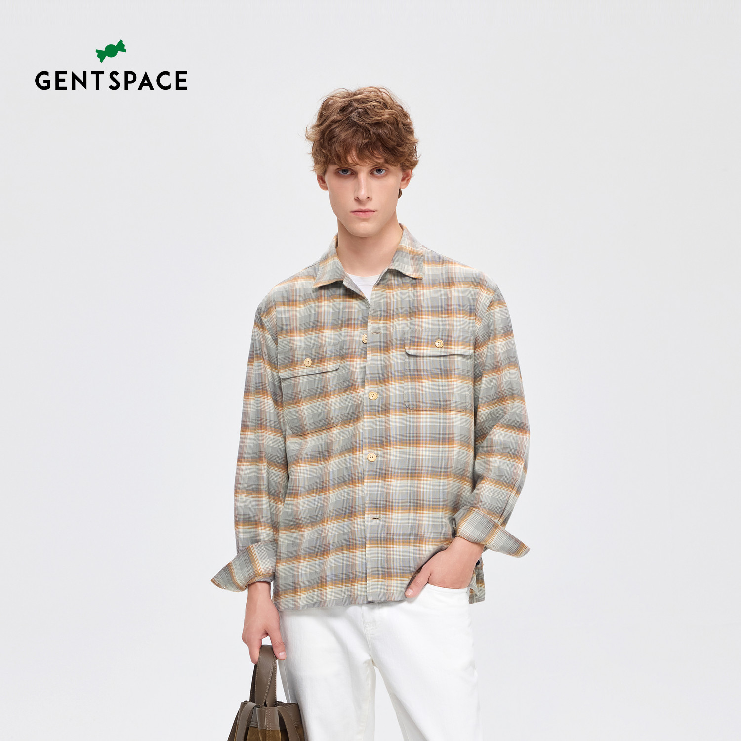GENTSPACE秋季新品舒适棉质微宽松格纹休闲外穿衬衫男士衬衫