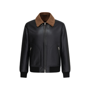 新款 春季 GENTSPACE 翻领保暖机车皮衣夹克外套男 皮毛一体