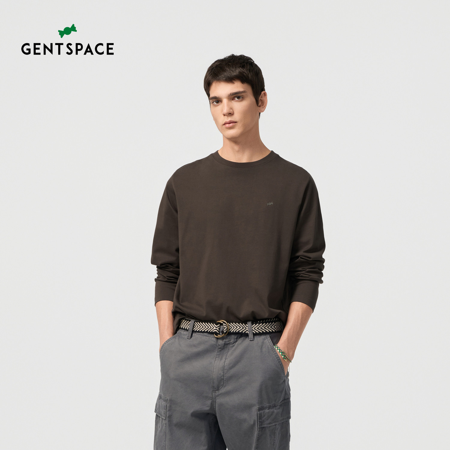GENTSPACE春夏新品简约圆领基础休闲宽松长袖T恤衫