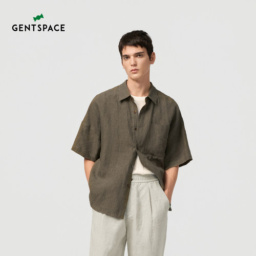 GENTSPACE2026年夏季新品舒适休闲亚麻单口袋男士短袖衬衫