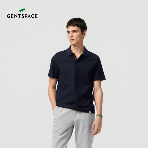 GENTSPACE2026年夏季新品纯色棉珠地侧拼横机修身短袖男士Polo衫