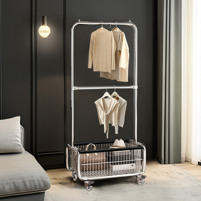 卧室落地挂衣架家用房间双杆衣服置物架挂架双层衣帽架床边晾衣架