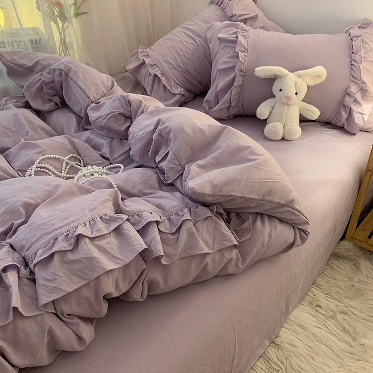 ins心紫色被套四件套水洗棉床单