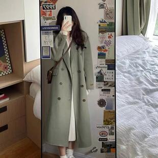港风纯色中长款 韩系赫本风宽松保暖大衣 毛呢风衣外套女学生秋冬季