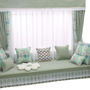 浩宅飘窗垫子定做澳洲羊绒奶茶风绿色椰棕乳胶海绵垫子可拆洗四季