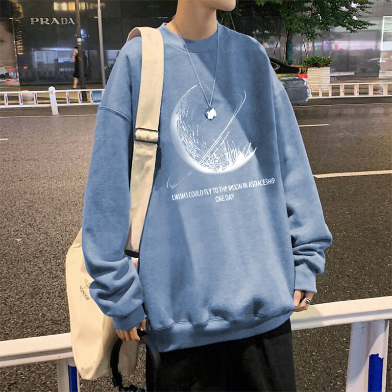 새로운 라운드 넥 스웨터 남성 유행 브랜드 가을-긴팔 티셔츠 가을 탑 느슨한 청소년 학생 남성 의류 트렌드