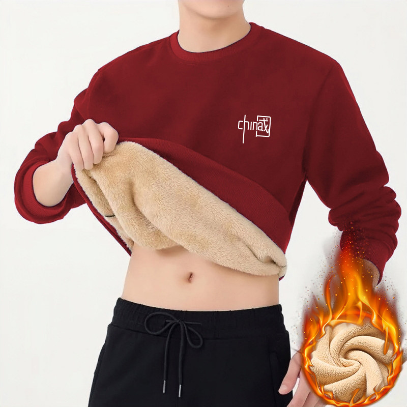 벨벳과 두꺼운 라운드 넥 따뜻한 캐주얼 루즈 탑으로 고급스러운 느낌을 주는 남성용 겨울 양고기 벨벳 내셔널 패션 풀오버 스웨트 셔츠