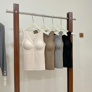 舒适好穿薄绒打底衫 法式 背心一体式 内衣 V领绵羊毛蕾丝保暖背心