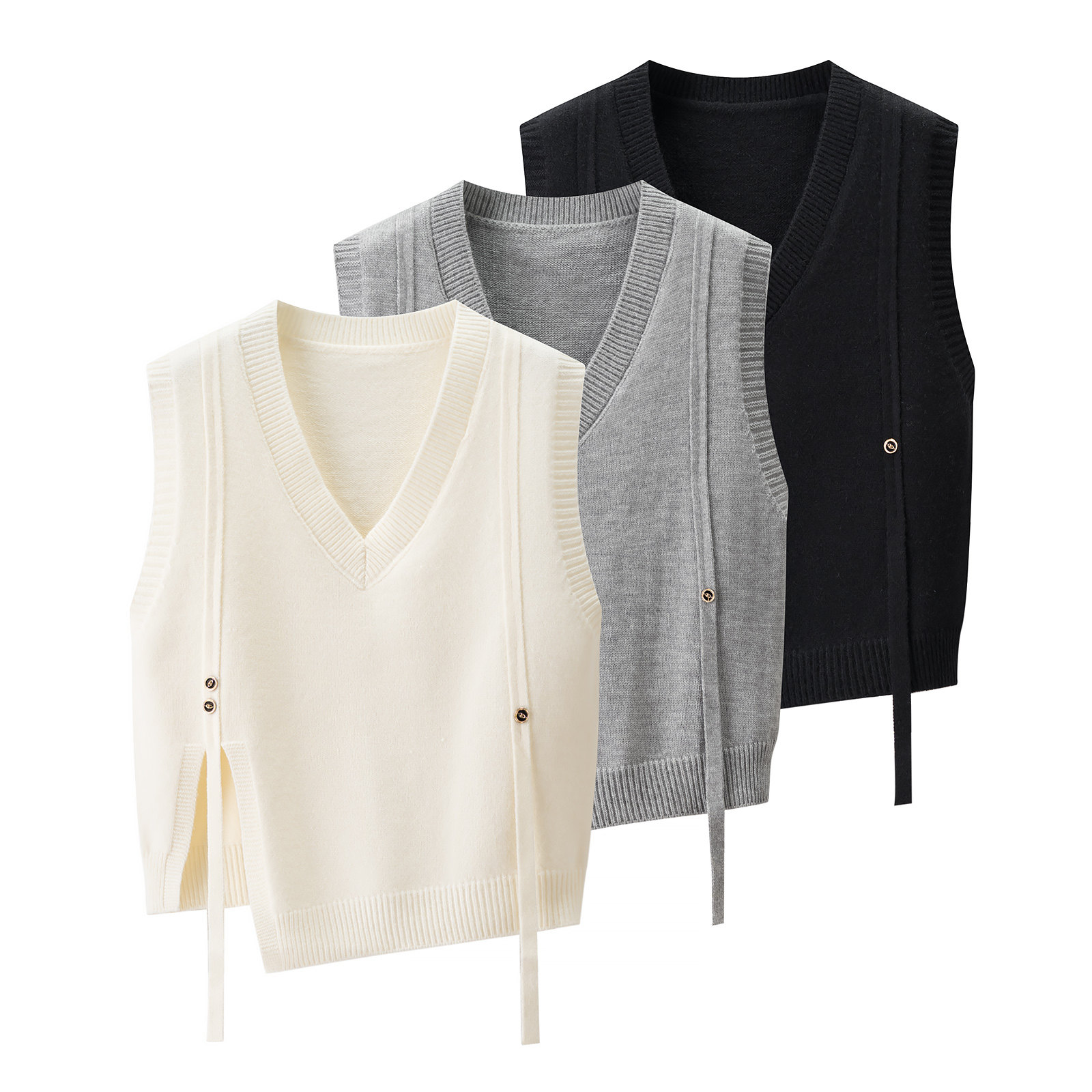 时尚设计感不规则开叉系带针织马甲背心女2025秋冬新款小众上衣,女装/女士精品,毛针织衫,淘宝优惠券,粉丝福利购,淘宝优惠卷