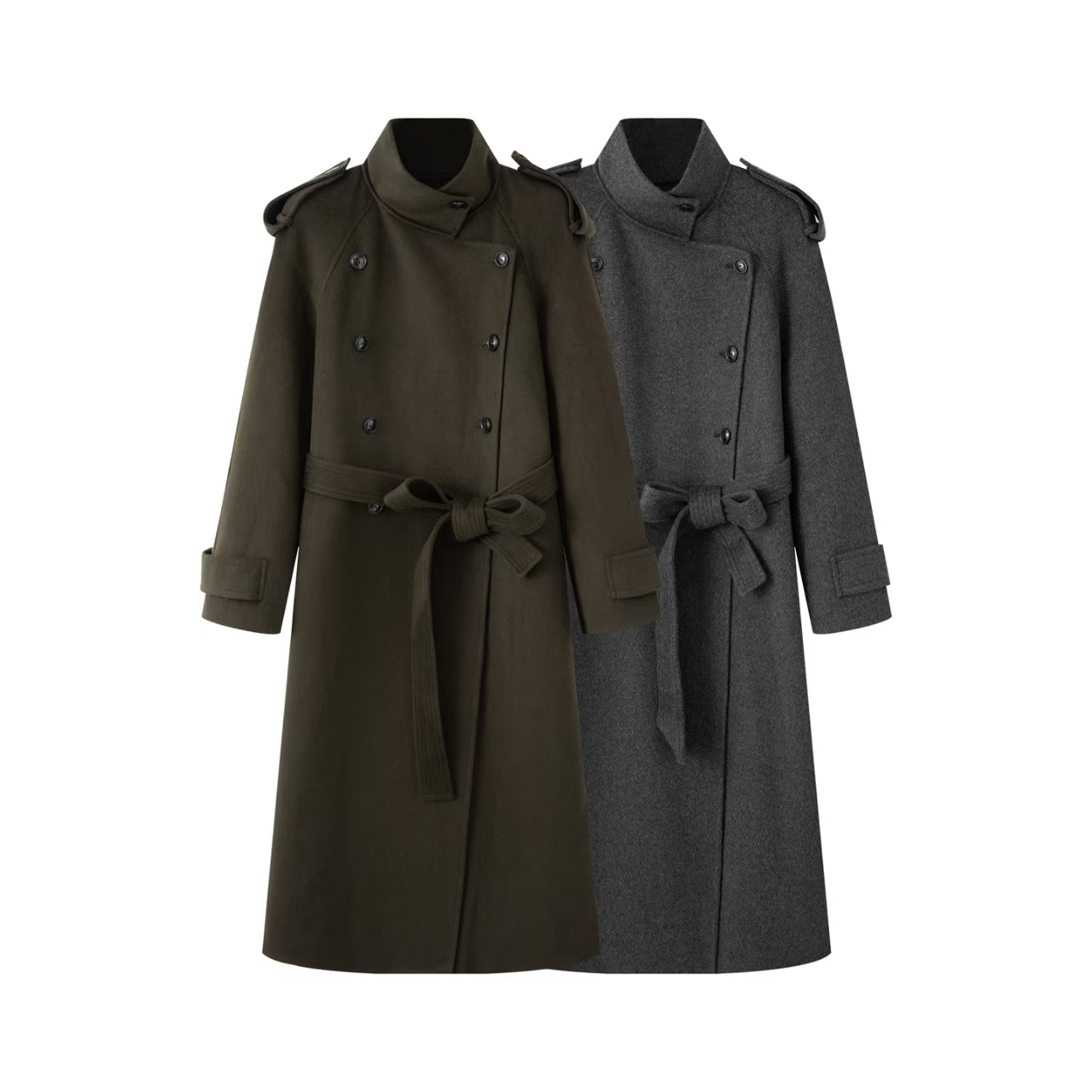 时尚设计感双排扣立领毛呢外套