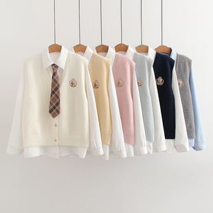 刺绣徽章马甲领带衬衫三件套女2026春季学院风减龄甜美时尚套装