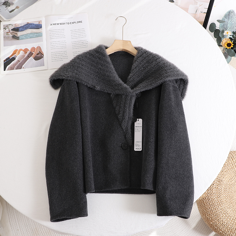 新款小个子百搭翻领双毛呢外套