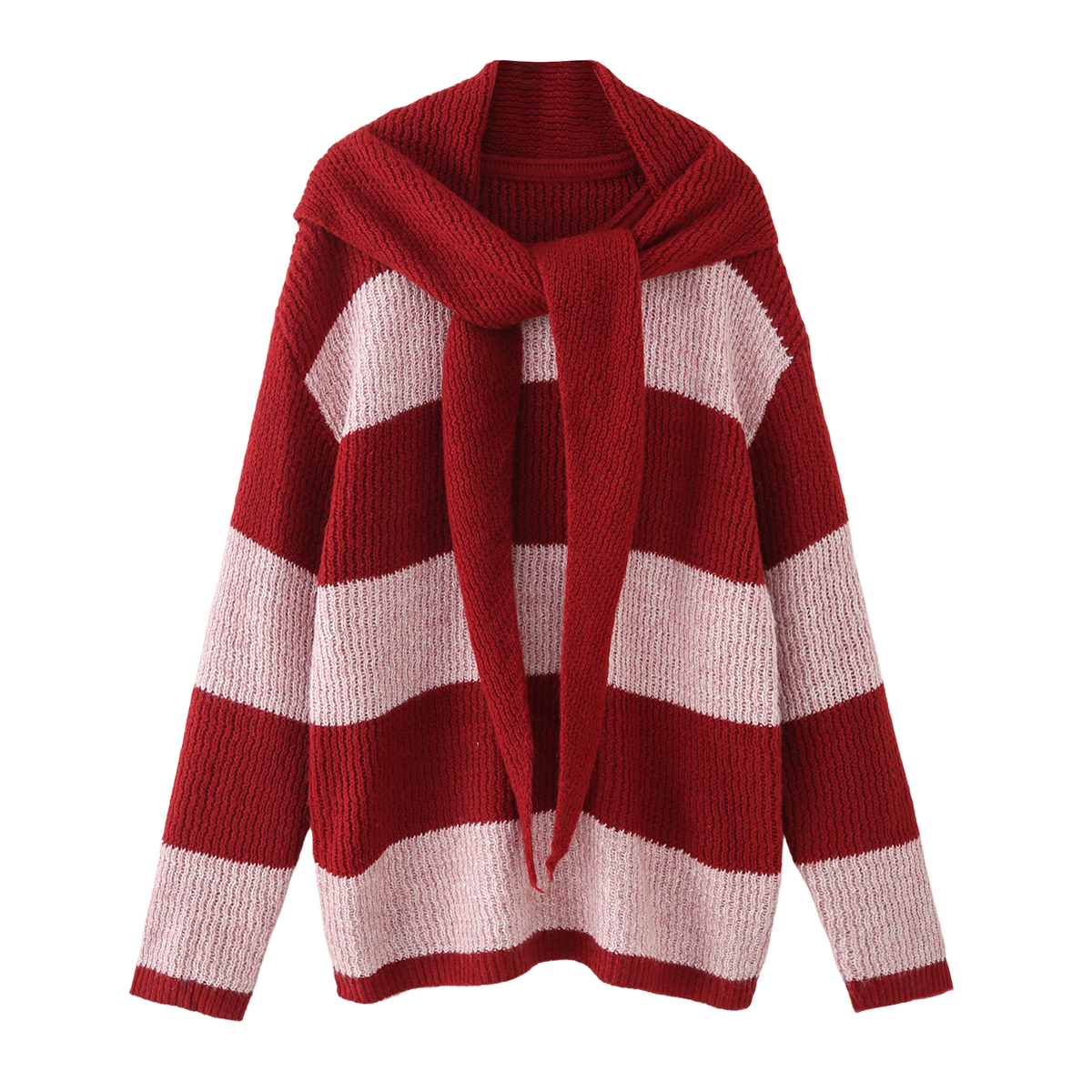 设计感条纹撞色披肩围巾毛衣