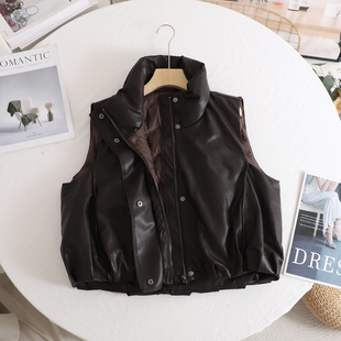 艾设计感立领羽绒马甲女25秋冬新款 休闲松弛感咖色小个子皮衣马甲