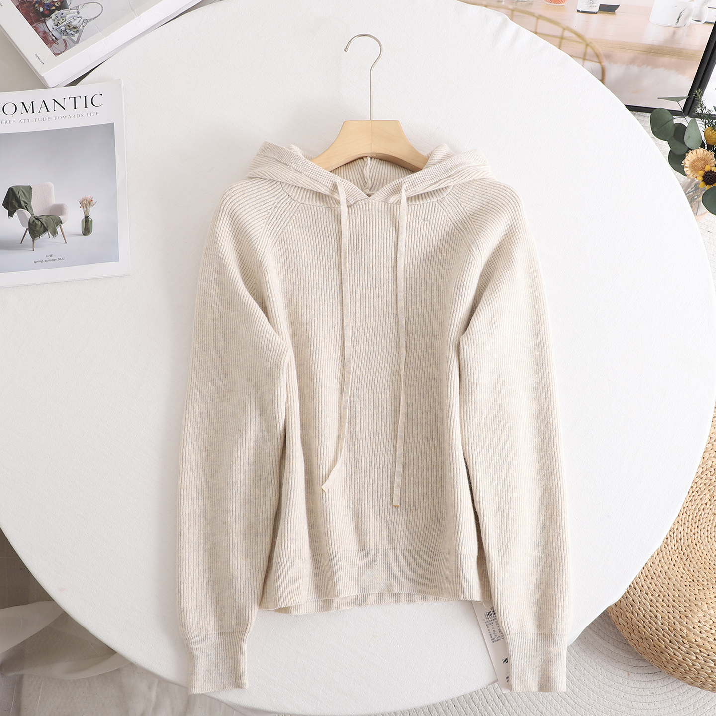 软糯宽松休闲百搭连帽灰色针织衫