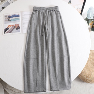 2025秋冬 女灰色高腰百搭显瘦垂感弯刀阔腿裤 艾 慵懒风抽绳卫裤