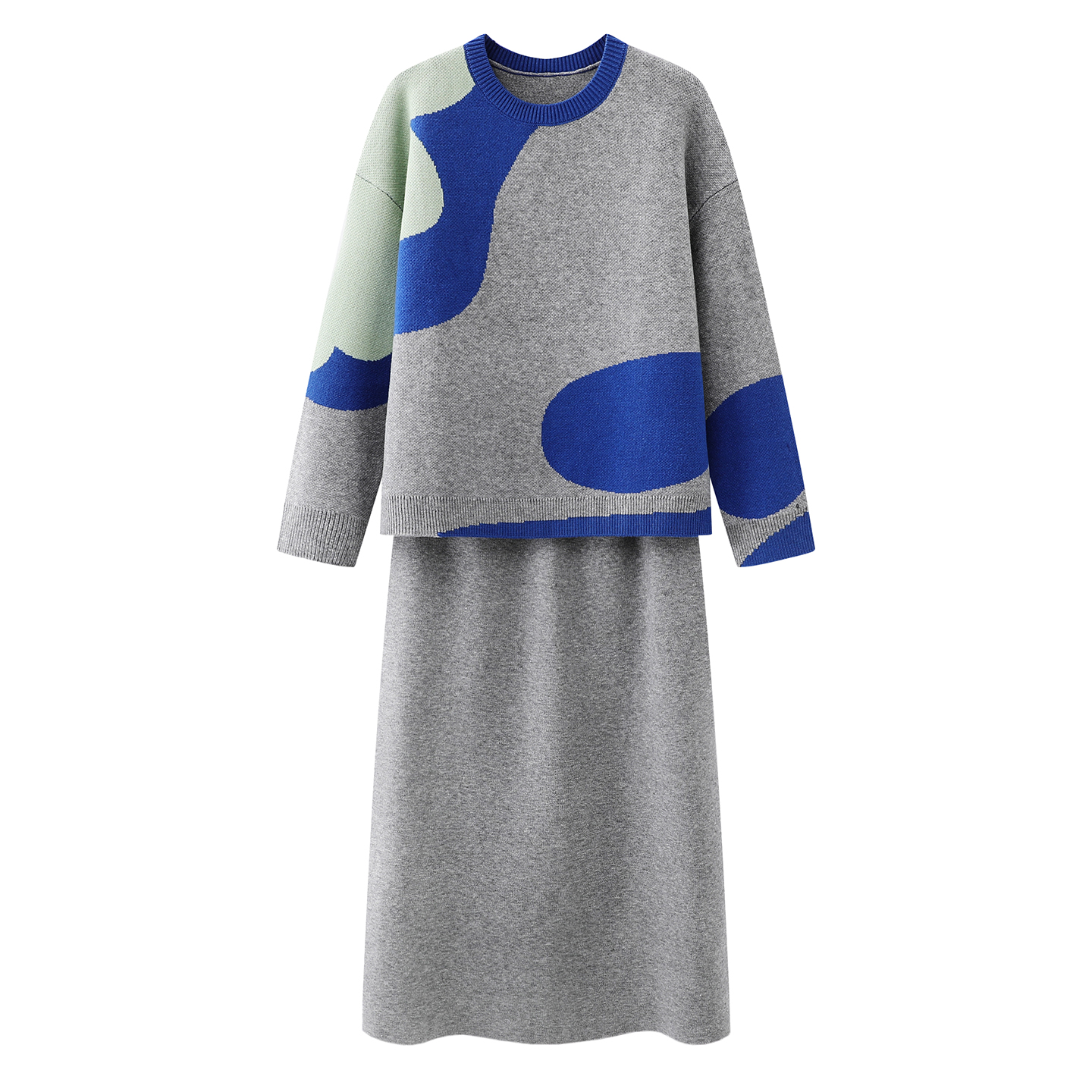 时尚减龄复古休闲撞色针织衫套装