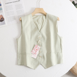 高级感老钱风浅绿色西装 新款 背心女 通勤气质马甲女2026春装 麦