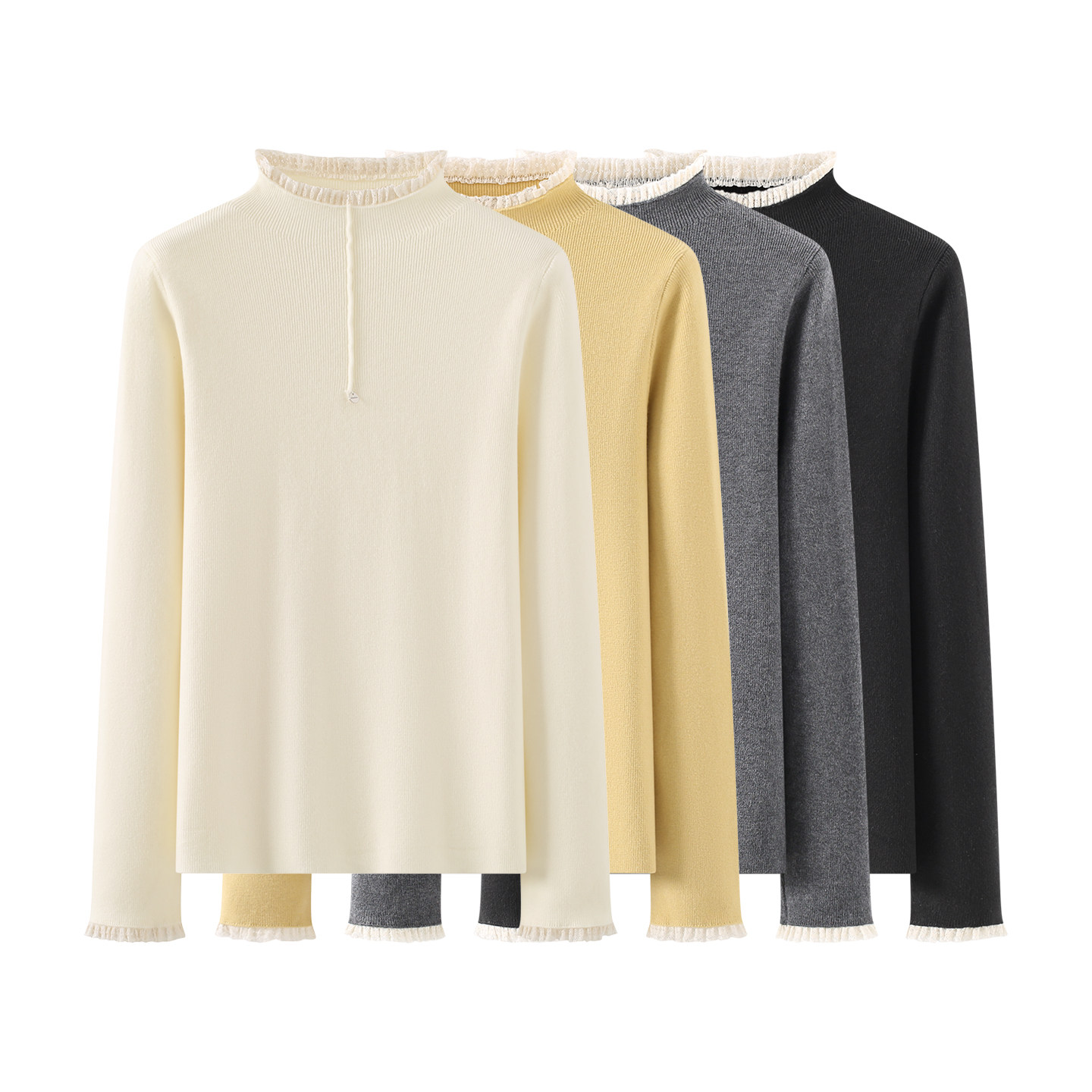 法式浪漫风蕾丝花边领针织衫