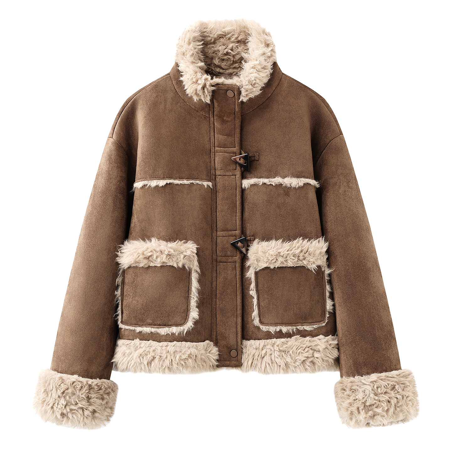 美式复古卡其色麂皮绒毛领短外套