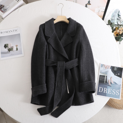 气质灰色羊毛中长款双面呢大衣